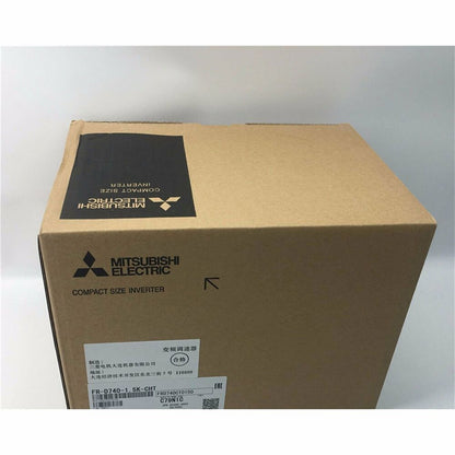 Mitsubishi FR-D740-1.5K-CHT compact size inverter in box. Industrial automation equipment.