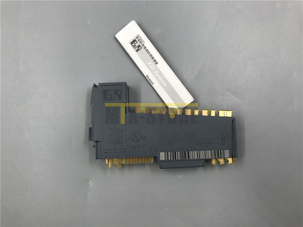 B&R X20 PS 2100 power supply module, grey and gold connectors, Deutsch label, industrial automation parts