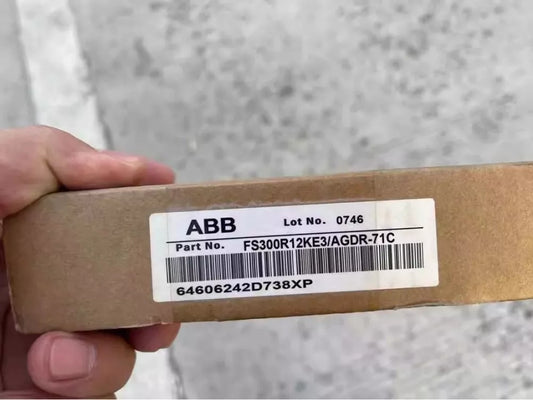 ABB FS300R12KE3/AGDR-71C Inverter Module label on a brown box.