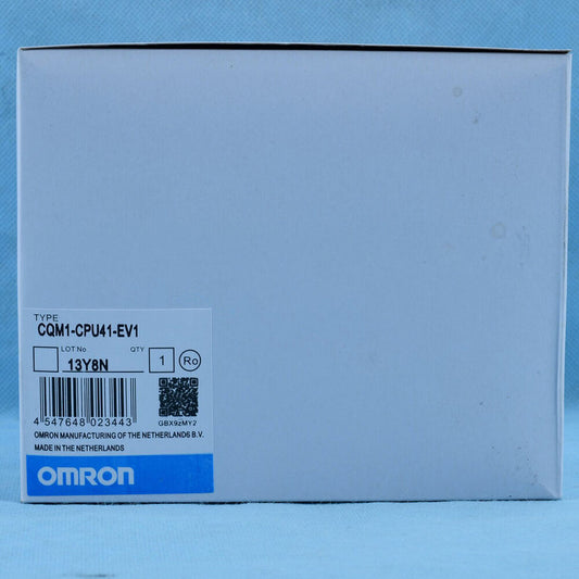 Omron CQM1-CPU41-EV1 PLC Module box, with product label, includes serial number and OMRON logo, new one.
