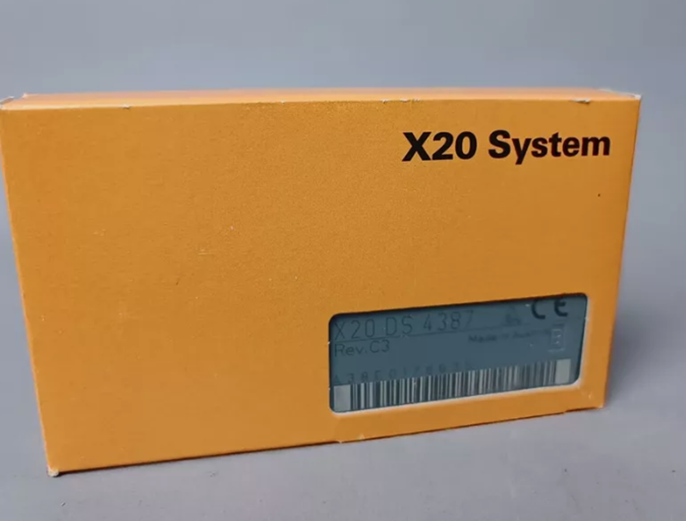 B&R X20 DS 4387 PLC Module in orange box, X20 System. Automation part for industrial use.