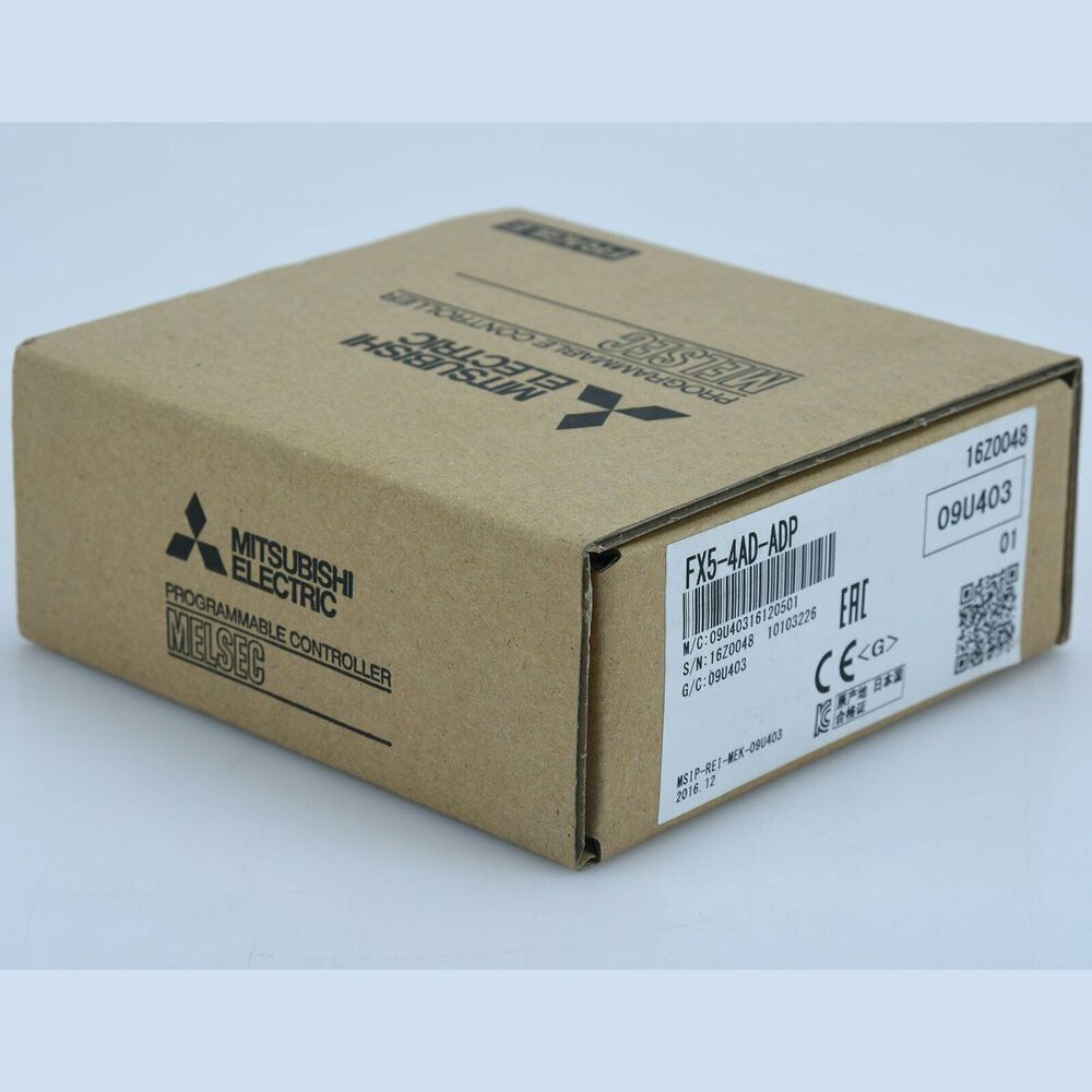 Mitsubishi FX5-4AD-ADP PLC Module box. Programmable Controller, MELSEC. Model and serial numbers are visible.
