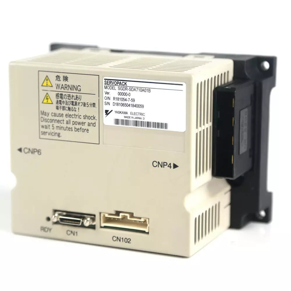 Yaskawa SGDR-SDA710A01B Servo Drive, warning label, CNP6, CN1 and CN102 ports. Industrial automation part, Expedited Shipping