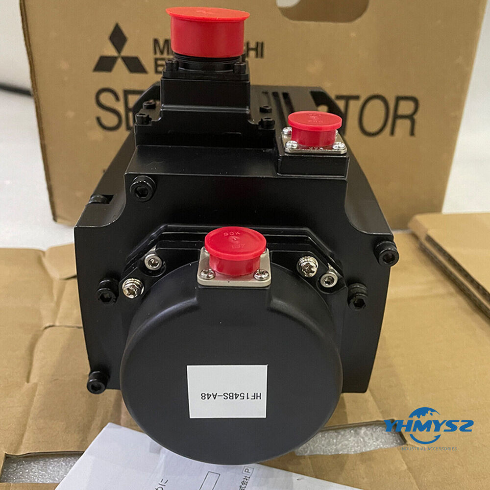 Mitsubishi HF154BS-A48 Servo Motor, black body with red caps, industrial automation equipment, fast shipping