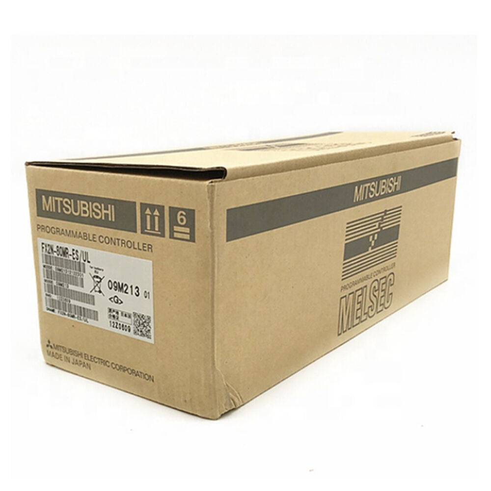 Mitsubishi FX2N-80MR-ES/UL Melsec Programmable Logic Controller in box, industrial automation equipment, Made in Japan.