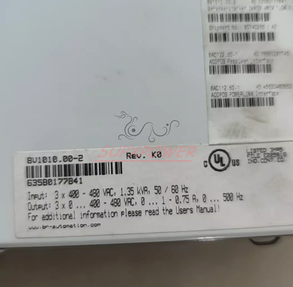 B&R 8V1010.00-2 Servo Drive, Product Label Details, Industrial Automation Component