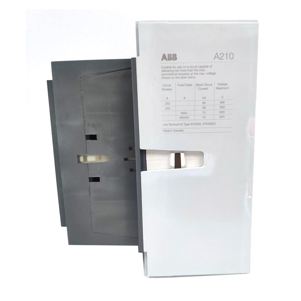 ABB A210 Contactor, industrial automation component. Specifications and voltage details, Made in Sweden.
