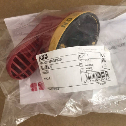ABB OHY65J6 Pistol Handle, red, product label, Made in Estonia.