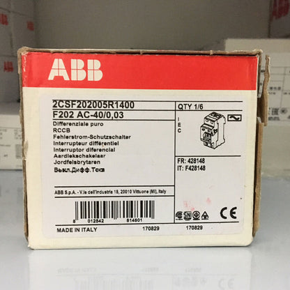 ABB F202 AC-40/0.03 residual current protector in box, PLC part, Made in Italy