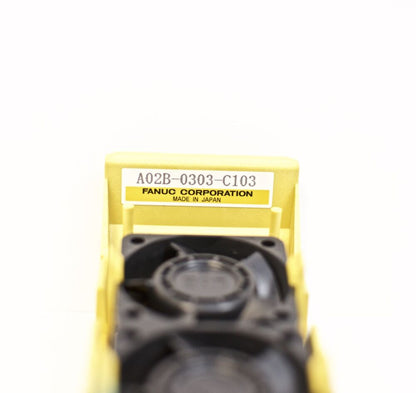 FANUC A02B-0303-C103 cooling fan system, yellow enclosure, black fan, MADE IN JAPAN