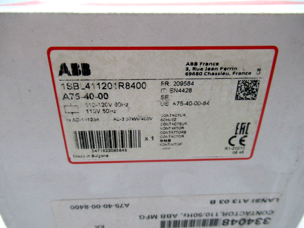 ABB A75-40-00 Contactor, 110V/50Hz, 1SBL411201R8400, industrial electrical component, new
