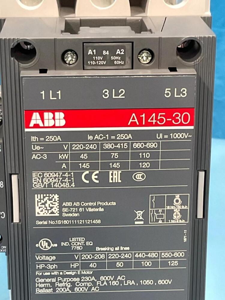 ABB A145-30 Contactor, 3P 120 V coil, industrial automation part