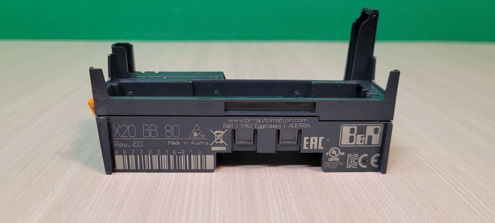 B&R X20 BB 80 Bus Module. Industrial automation part, Made in Austria. PLC system module.