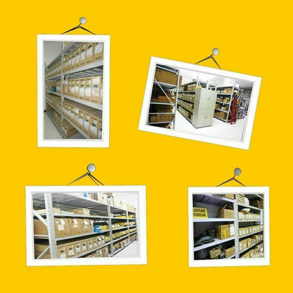 Industrial automation parts warehouse showcasing various ABB products.