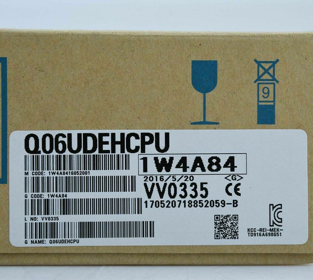 Mitsubishi Q06UDEHCPU PLC Module box with label, industrial automation part, model 1W4A84