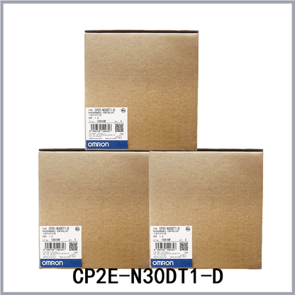 OMRON CP2E-N30DT1-D Programmable Controller modules in boxes, PLC industrial automation component.