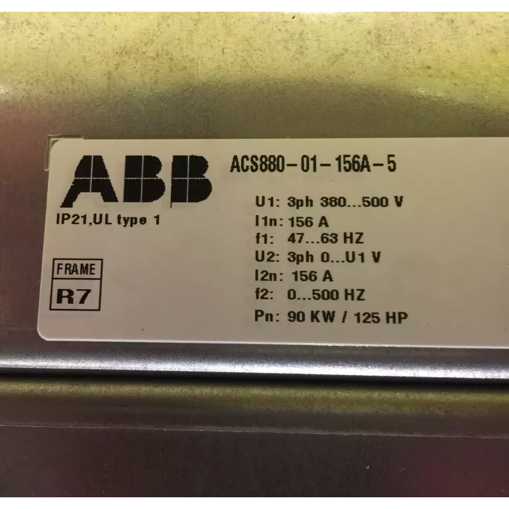 ABB ACS880-01-156A-5 Inverter Label: Technical Specifications - 90KW, 125HP, 156A, 380-500V, Fast Shipping