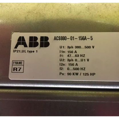 ABB ACS880-01-156A-5 Inverter Label: Technical Specifications - 90KW, 125HP, 156A, 380-500V, Fast Shipping