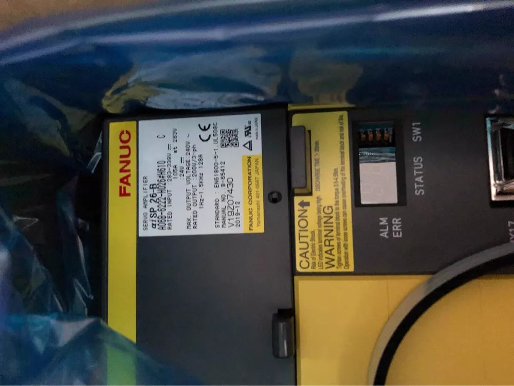 FANUC A06B-6222-H026#H610 servo driver, new, 240V 128A, industrial automation part, with warning label, inside packaging.