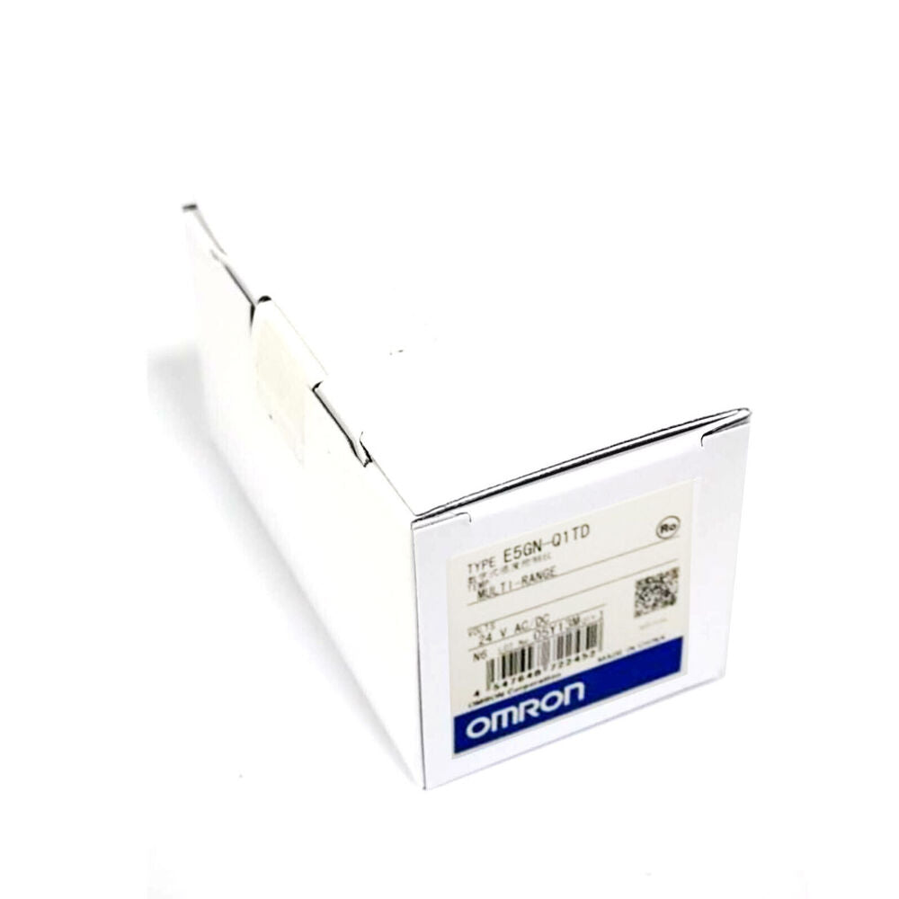 Omron E5GN-Q1TD Temperature Controller box, white box with product information, for industrial automation.