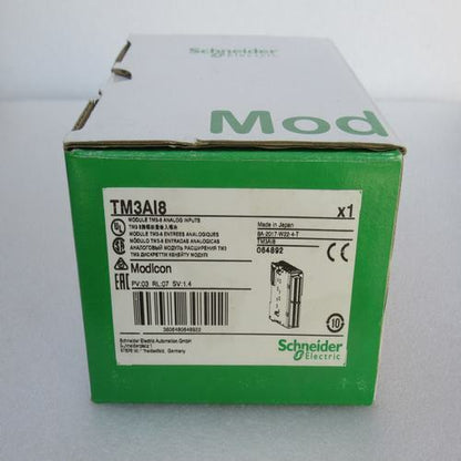 Schneider Electric TM3AI8 analog input module box, Modicon TM3 series, brand new. Industrial automation part, made in Japan.