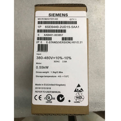 Siemens MICROMASTER 440 Drive 6SE6440-2UD15-5AA1 industrial automation part, 0.55kW motor