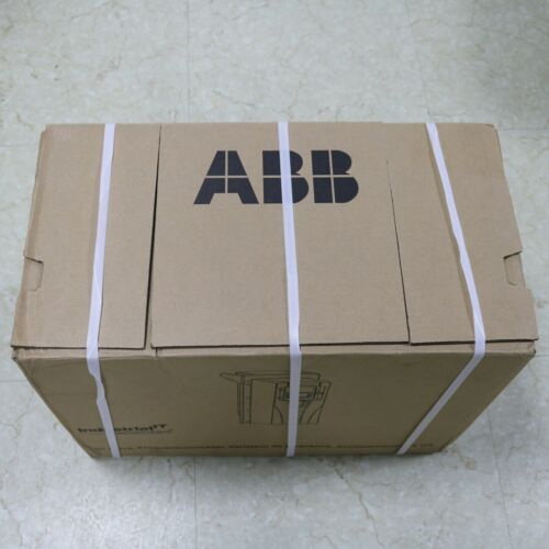 New ABB PLC in its original packaging, brown cardboard box with ABB logo and white straps, industrial automation part.