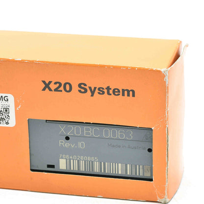 B&R X20BC0063 Bus Controller Module, orange box, X20 System product detail, Made in Austria, PLC module