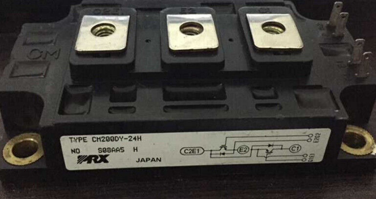 Mitsubishi CM200DY-24H IGBT Module, black plastic housing, gold terminals, inverter component, new in box