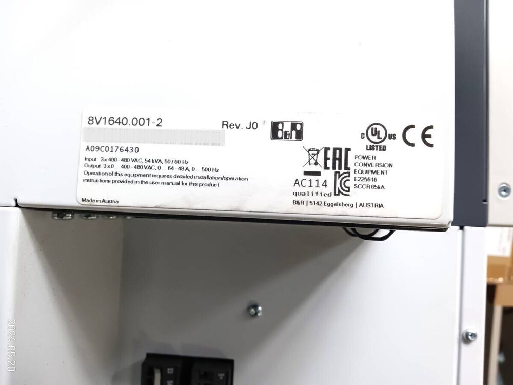 B&R ACOPOS 1640 Servo Drive Label: Model 8V1640.001-2, A09C0176430, Made in Austria.
