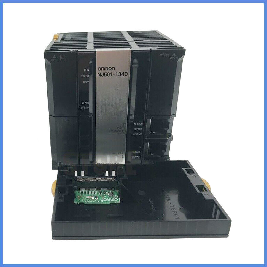 Omron NJ501-1340 CPU Controller Unit. Industrial PLC automation part, black and silver. Fast shipping.
