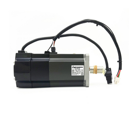 Mitsubishi HC-KFS73B servo motor, industrial automation part with cables and connector on white background.