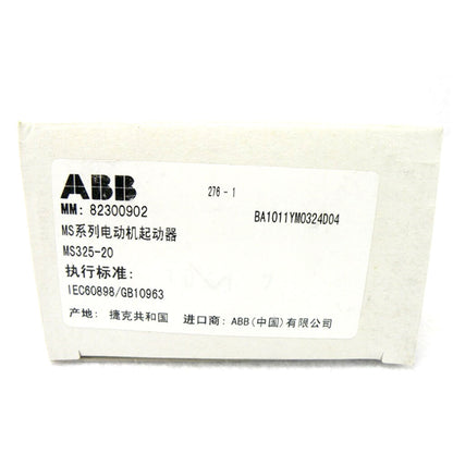 ABB MS325-20 motor starter label showing product information, ABB industrial automation parts.