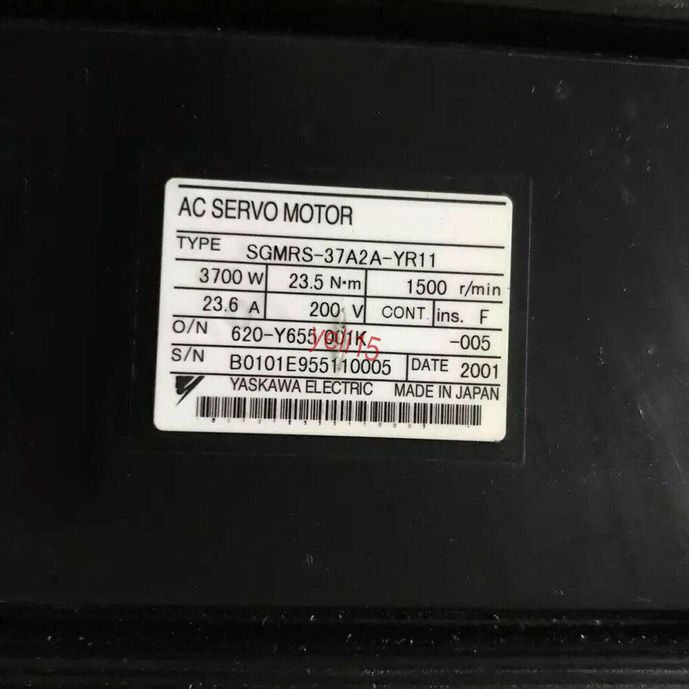 Yaskawa SGMRS-37A2A-YR11 AC Servo Motor label detail, Made in Japan.