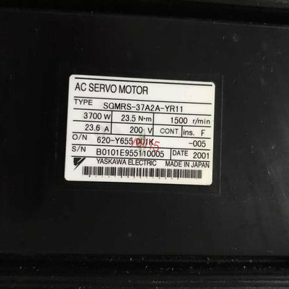 Yaskawa SGMRS-37A2A-YR11 AC Servo Motor label detail, Made in Japan.