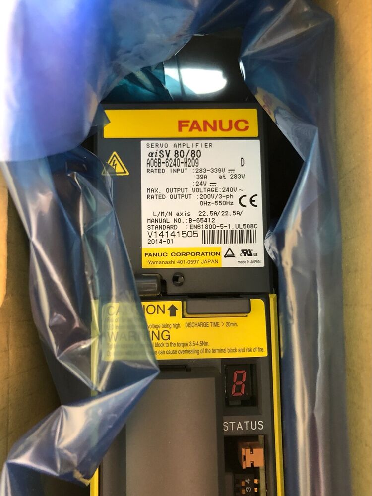 FANUC A06B-6240-H209 Servo Drive, new, Japan made, electrical component, showing status.