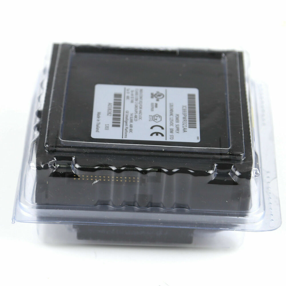 FANUC IC693PWR321AA Power Supply Module, black and gray in clear packaging, product shot.