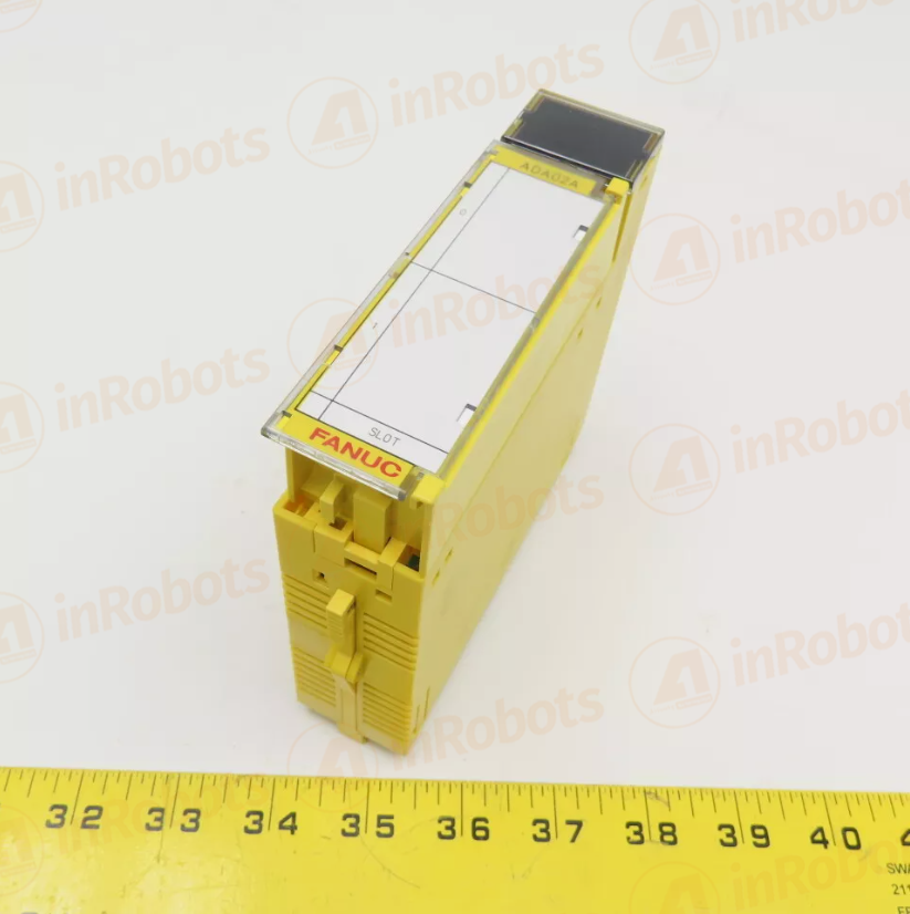 FANUC A03B-0807-C052 ADA02A Analog Output Module. Yellow industrial automation component, SLOT label, inRobots logo.