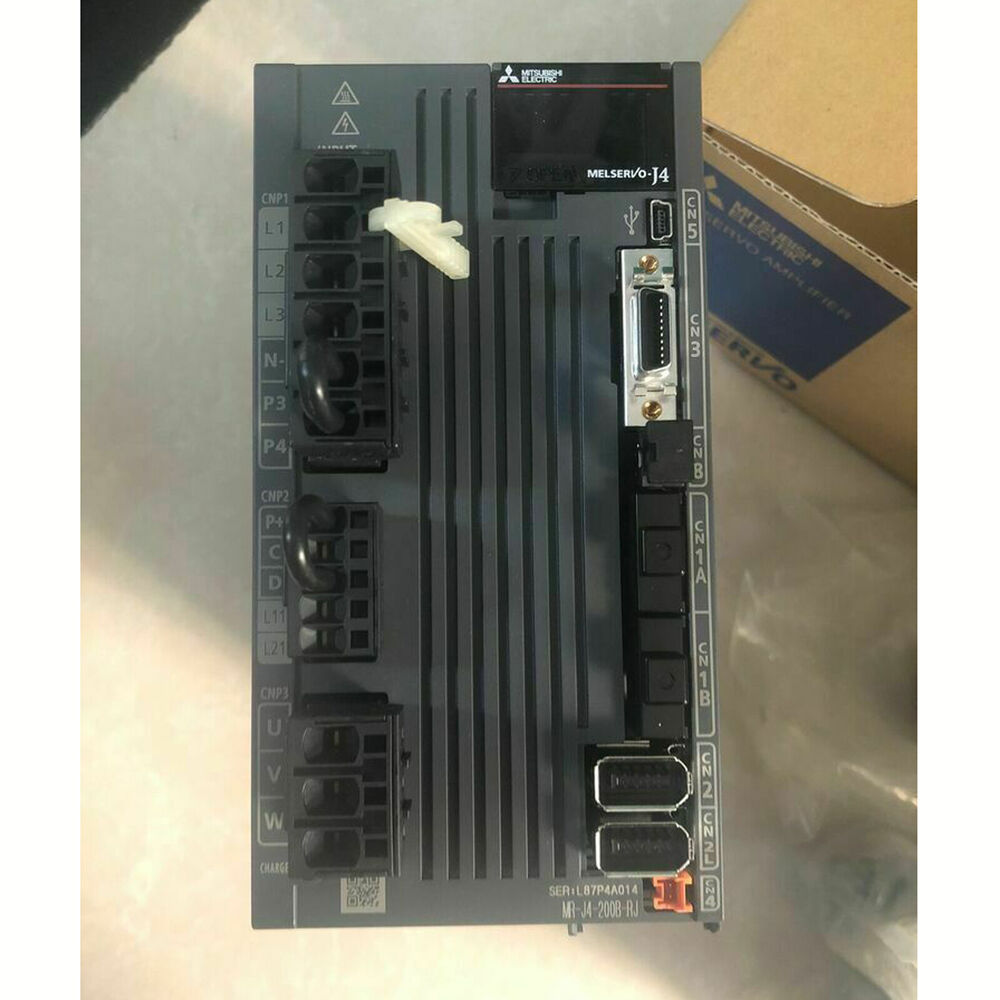 Mitsubishi MR-J4-200B-RJ Servo Drive, industrial automation part with connectors and labels.