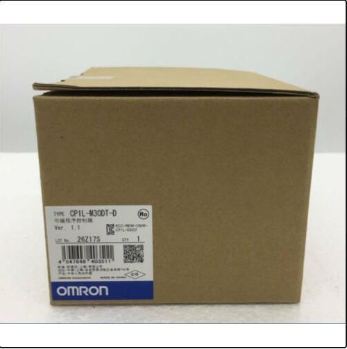 Omron CP1L-M30DT-D PLC module in its original packaging, new condition, with product details visible.