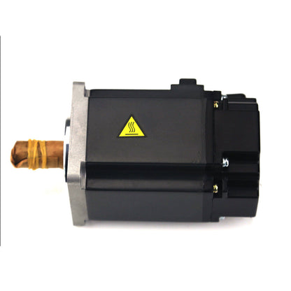 Mitsubishi HF-KP43 Servo Motor. Industrial automation part, with heat warning symbol.