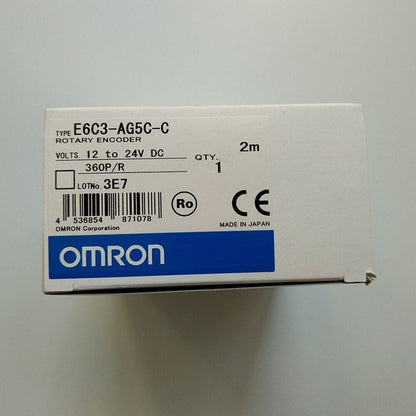 Omron E6C3-AG5C-C Rotary Encoder product packaging, 360P/R, 12-24V DC, new condition.