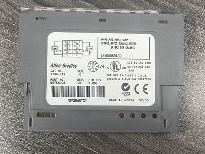 Allen-Bradley 1734-OX2 Ser C POINT I/O Module - Digital Output, gray, with labels and specifications.