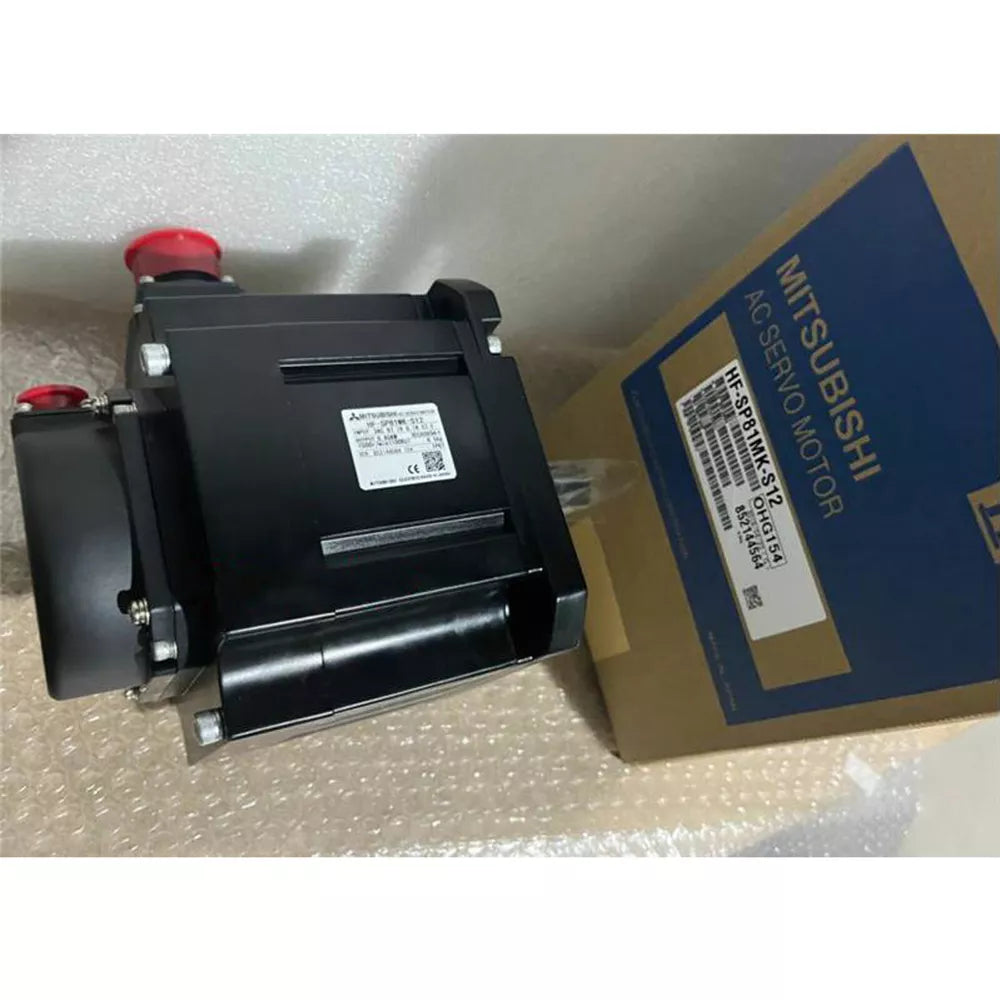 Mitsubishi HF-SP81MK-S12 AC Servo Motor, black body with red cap, in packaging.