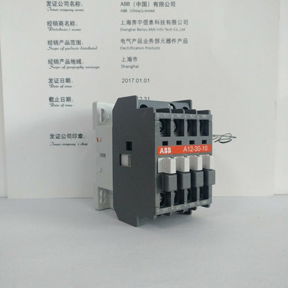 ABB A12-30-10 Contactor, grey, white industrial automation component.  PLC part. 24V、110V 50Hz / 110-120V 60Hz、220-230V