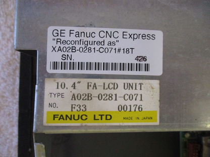 GE Fanuc 18i-T Display Monitor A02B-0281-C071, industrial automation part, featuring FANUC LTD.