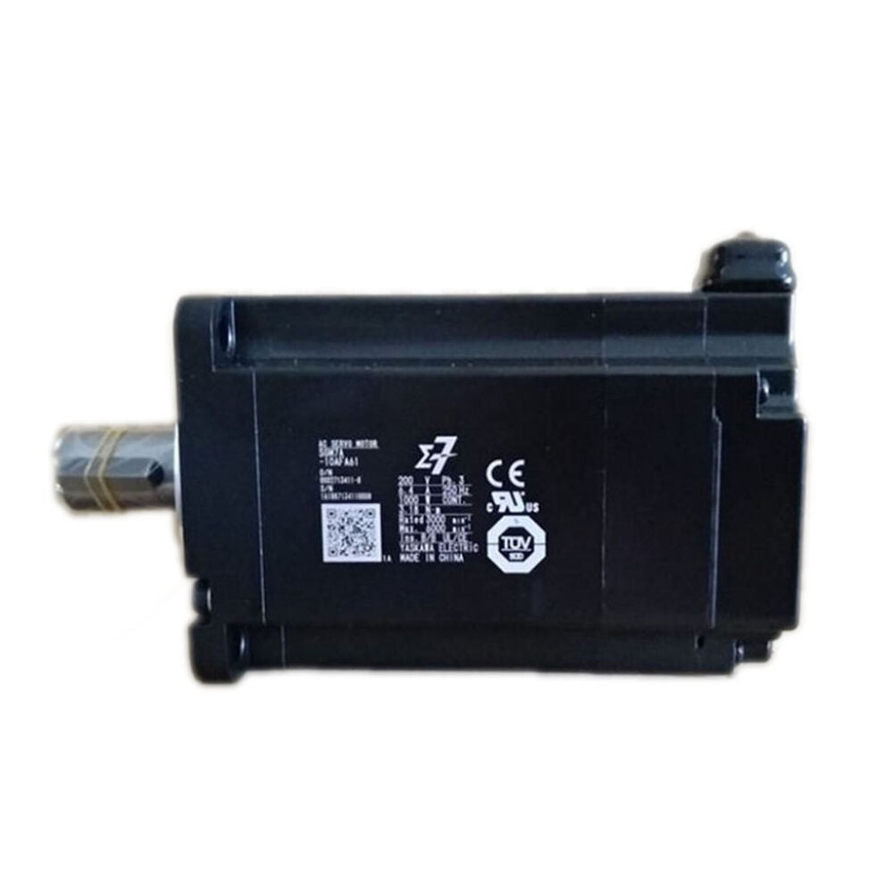 YASKAWA SGM7A-10AFA61 AC servo motor, black industrial automation equipment. Includes labels with model and specifications.