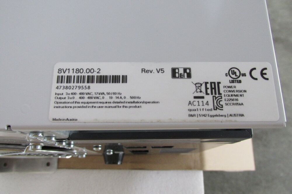 B&R ACOPOS 1180 Servo Drive Label Showing Model Number and Specifications