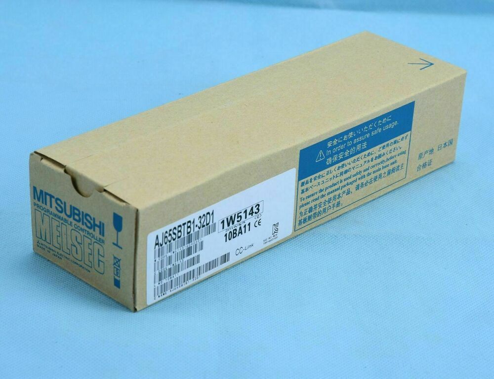Mitsubishi AJ65SBTB1-32D1 PLC programmable controller new in box with safety instructions, CC-Link, and certification.