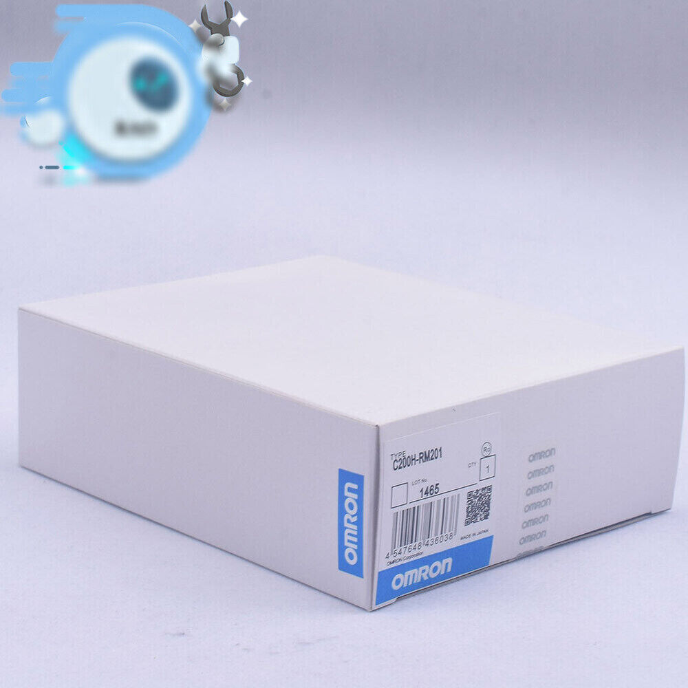 Omron C200H-RM201 PLC programmable controller box, new in box. Lot number 1465 visible.